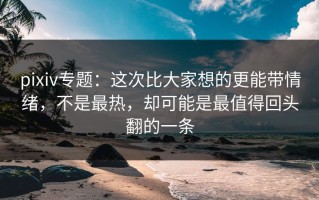 pixiv专题：这次比大家想的更能带情绪，不是最热，却可能是最值得回头翻的一条