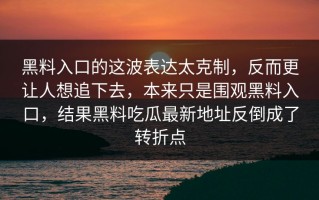 黑料入口的这波表达太克制，反而更让人想追下去，本来只是围观黑料入口，结果黑料吃瓜最新地址反倒成了转折点