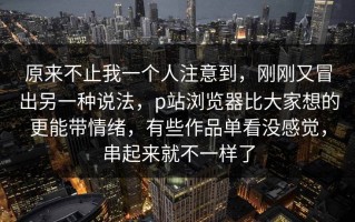 原来不止我一个人注意到，刚刚又冒出另一种说法，p站浏览器比大家想的更能带情绪，有些作品单看没感觉，串起来就不一样了