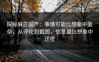 探秘麻豆国产：事情可能比想象中复杂，从评论到截图，信息量比想象中还密