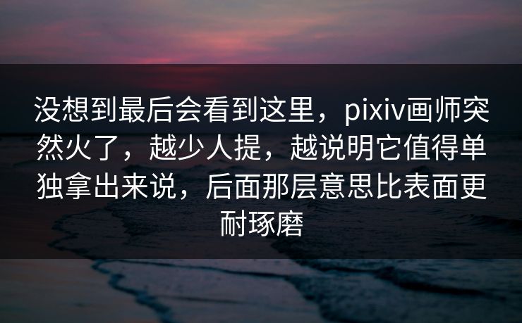 没想到最后会看到这里，pixiv画师突然火了，越少人提，越说明它值得单独拿出来说，后面那层意思比表面更耐琢磨-第1张图片-p站短视频 - p站助手精选网