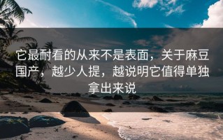 它最耐看的从来不是表面，关于麻豆国产，越少人提，越说明它值得单独拿出来说