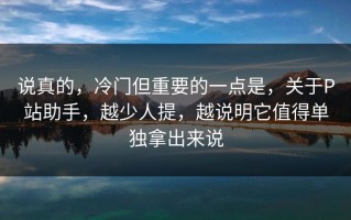 说真的，冷门但重要的一点是，关于P站助手，越少人提，越说明它值得单独拿出来说