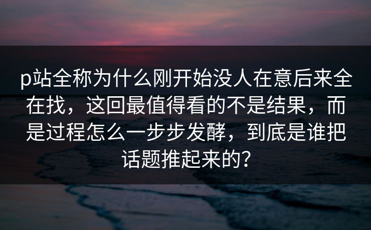 p站全称为什么刚开始没人在意后来全在找,这回最值得看的不是结果,而是过程怎么一步步发酵,到底是谁把话题推起来的? p站全称为什么刚开始没人在意后来全在找,这回最值得看的不是结果,而是过程怎么一步步发酵,到底是谁把话题推起来的?